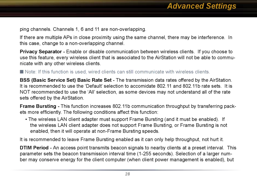 Buffalo Technology WBR2-G54 user manual Advanced Settings 