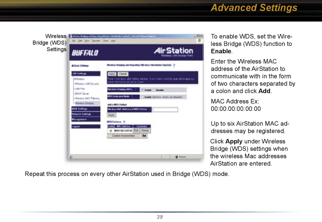 Buffalo Technology WBR2-G54 user manual Advanced Settings 