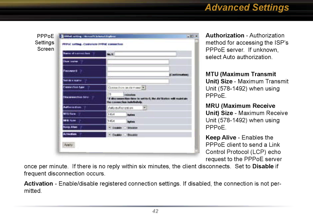 Buffalo Technology WBR2-G54 user manual MTU Maximum Transmit, MRU Maximum Receive 