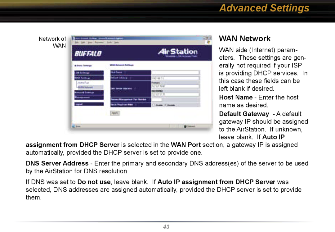 Buffalo Technology WBR2-G54 user manual WAN Network 