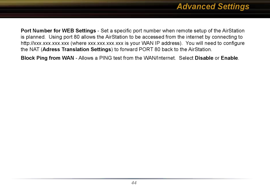 Buffalo Technology WBR2-G54 user manual Advanced Settings 