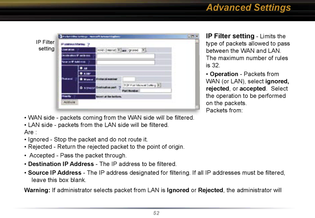 Buffalo Technology WBR2-G54 user manual Advanced Settings 