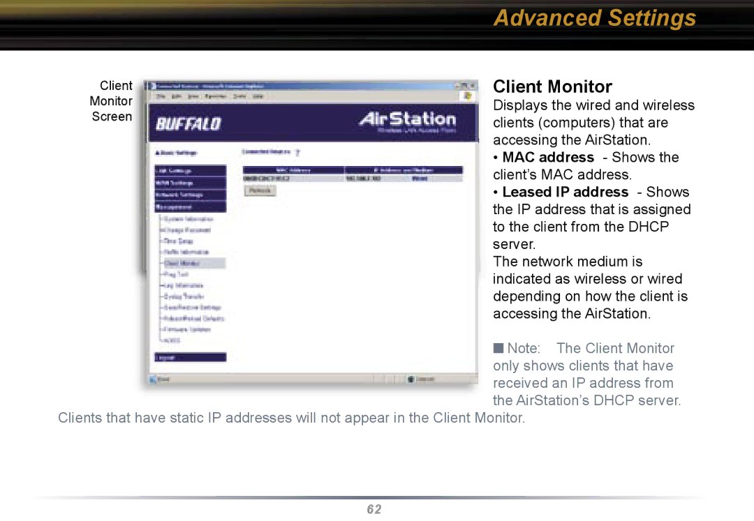 Buffalo Technology WBR2-G54 user manual Client Monitor 