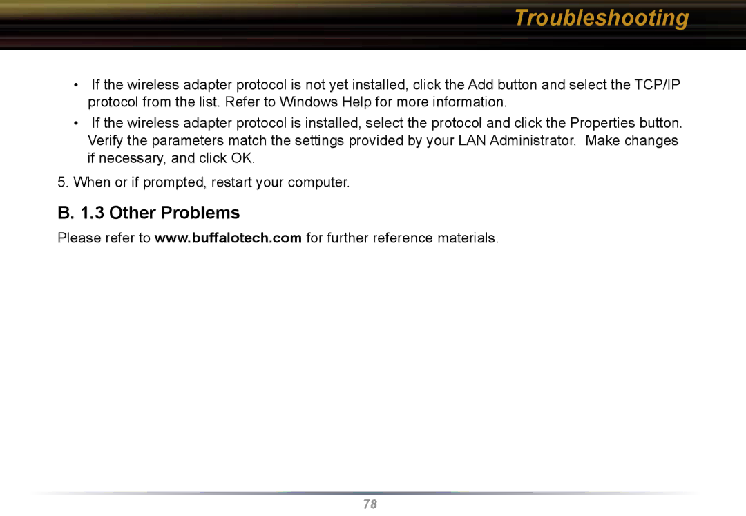 Buffalo Technology WBR2-G54 user manual Other Problems 