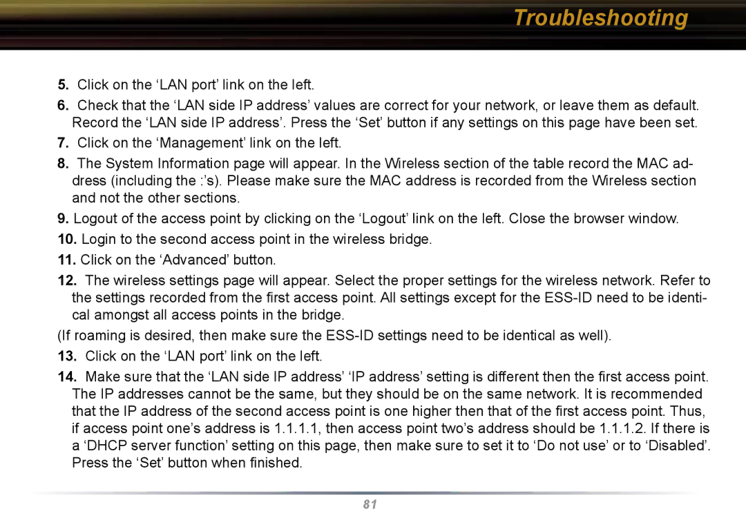 Buffalo Technology WBR2-G54 user manual Click on the ‘LAN port’ link on the left 