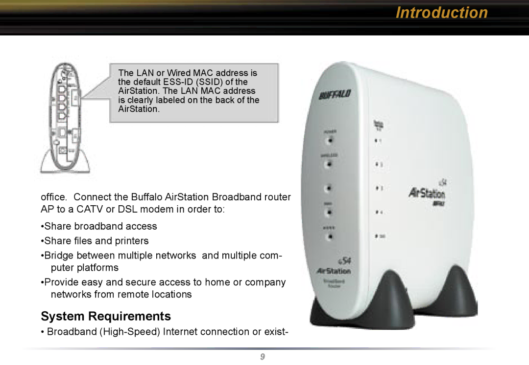 Buffalo Technology WBR2-G54 user manual Introduction, System Requirements 