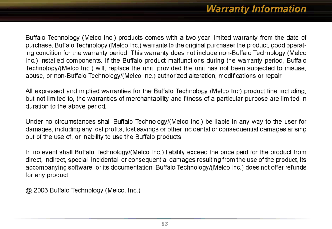 Buffalo Technology WBR2-G54 user manual Warranty Information 