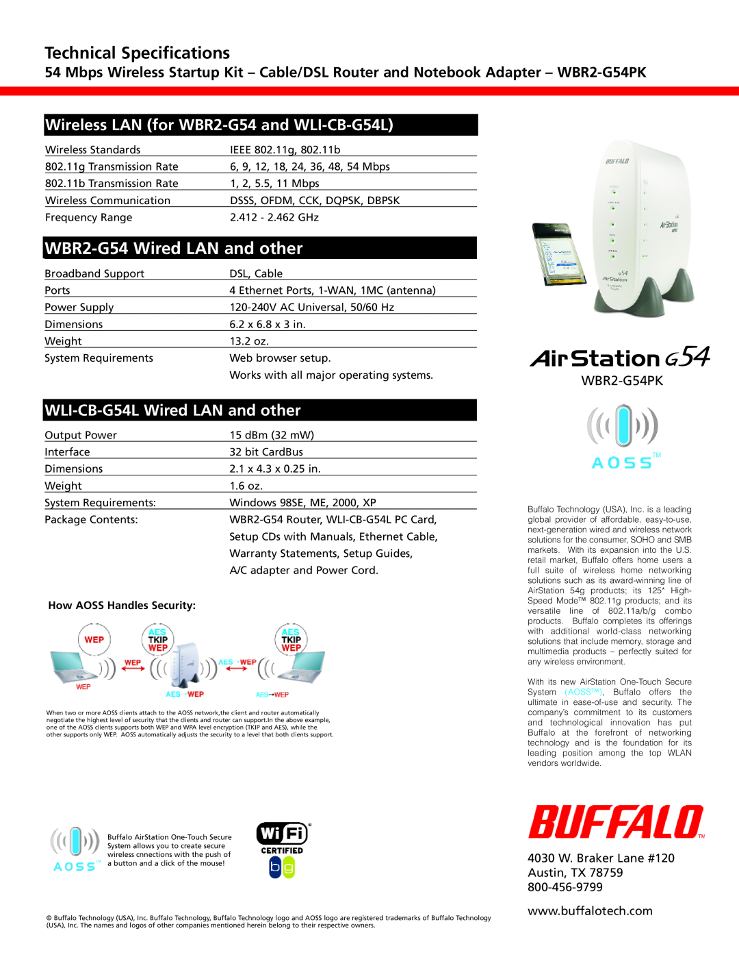 Buffalo Technology WBR2-G54PK Technical Specifications, WBR2-G54 Wired LAN and other, WLI-CB-G54L Wired LAN and other 