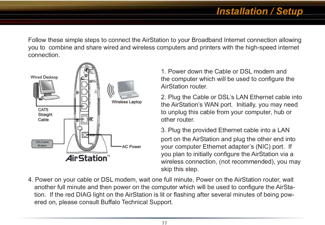 Buffalo Technology WBR2-G54S user manual Installation / Setup 