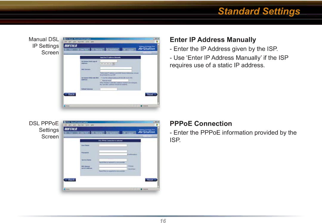 Buffalo Technology WBR2-G54S user manual Enter IP Address Manually, PPPoE Connection 