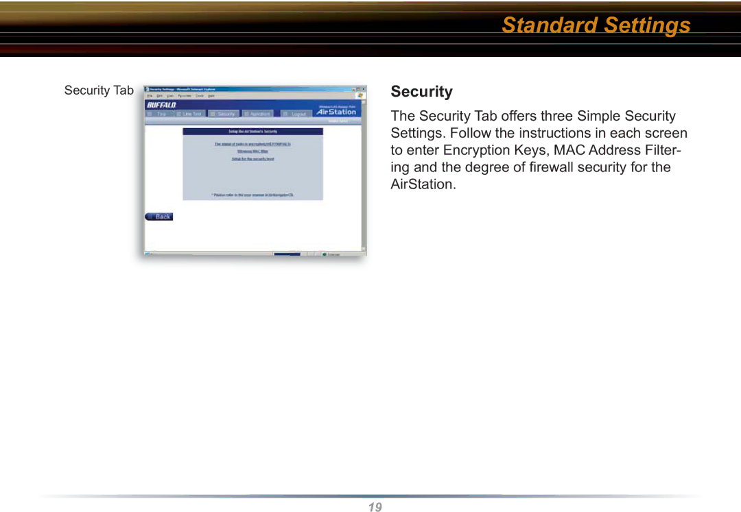 Buffalo Technology WBR2-G54S user manual Security 