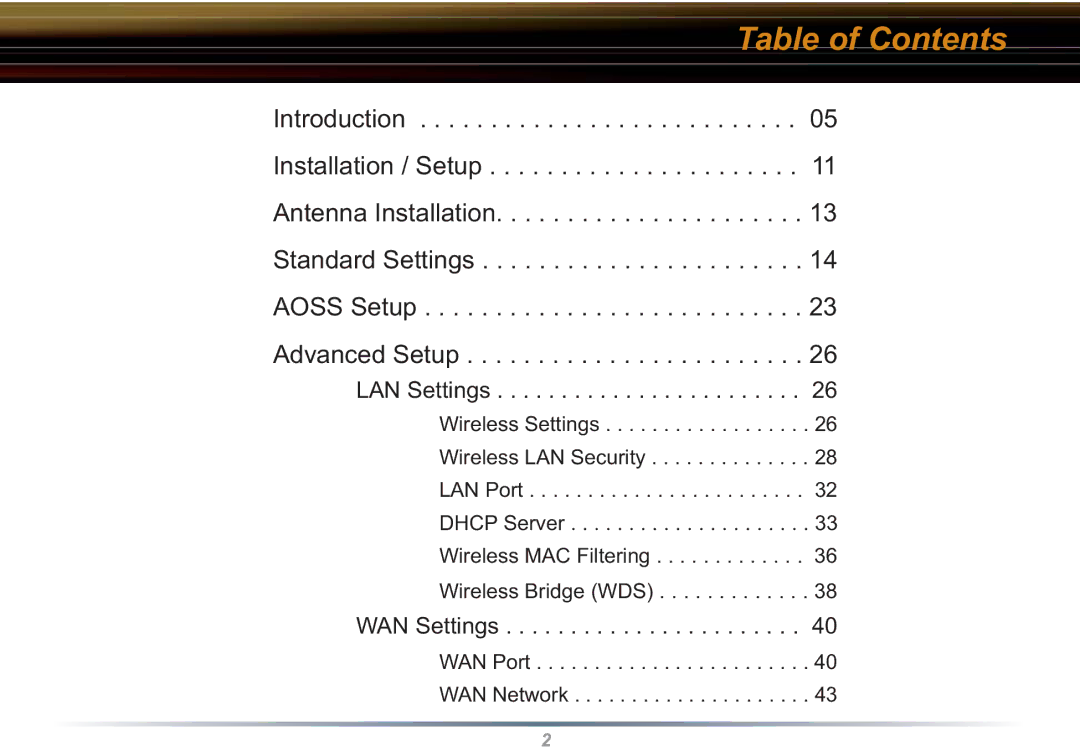 Buffalo Technology WBR2-G54S user manual Table of Contents 