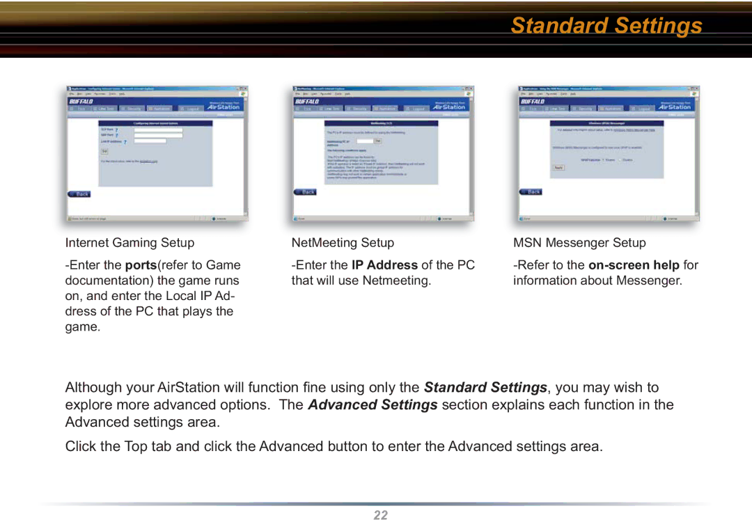 Buffalo Technology WBR2-G54S user manual Refer to the on-screen help for 