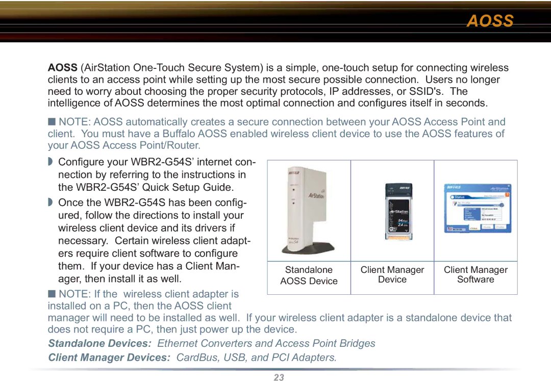 Buffalo Technology WBR2-G54S user manual Aoss 