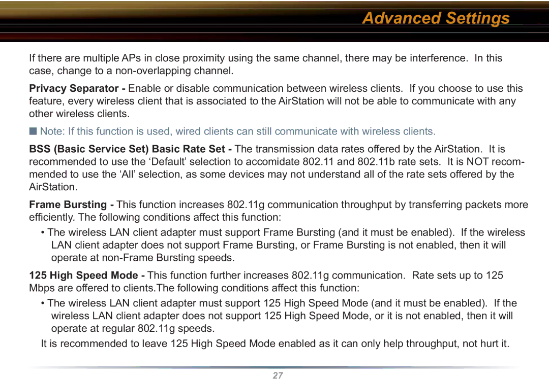 Buffalo Technology WBR2-G54S user manual Advanced Settings 