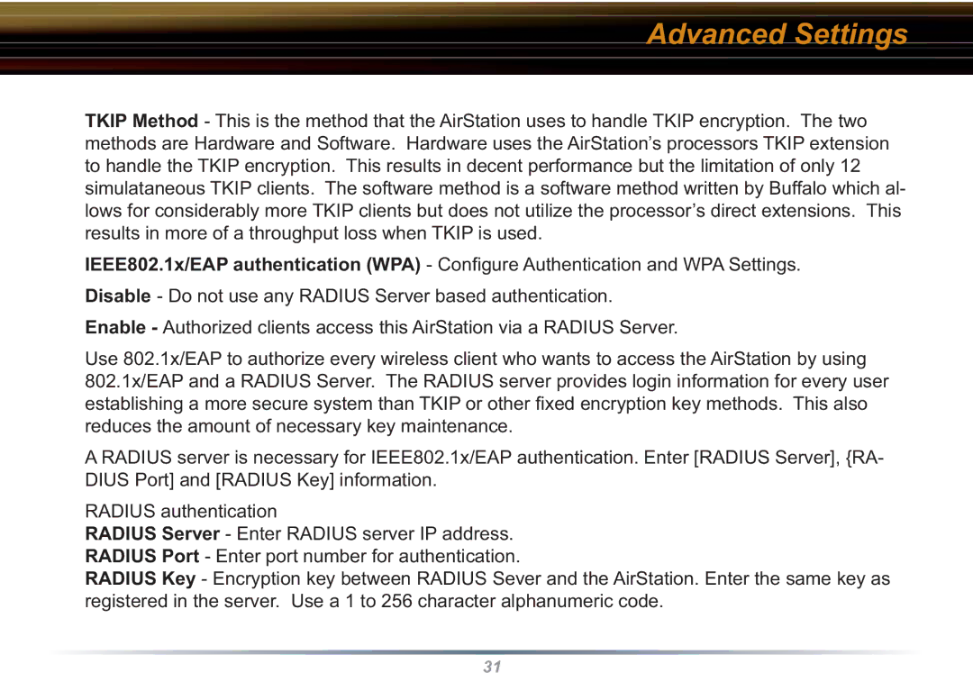 Buffalo Technology WBR2-G54S user manual Advanced Settings 