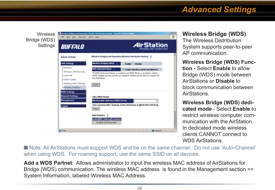 Buffalo Technology WBR2-G54S user manual Wireless Bridge WDS 