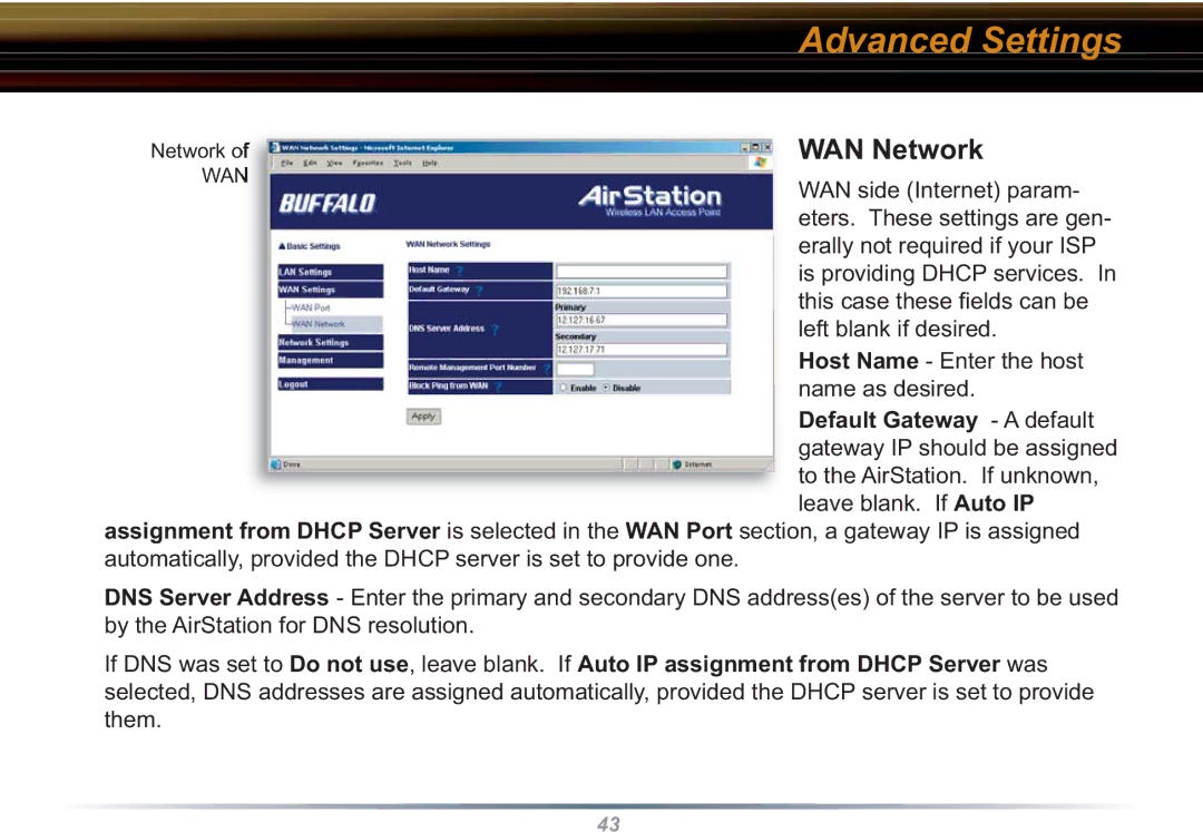 Buffalo Technology WBR2-G54S user manual WAN Network 