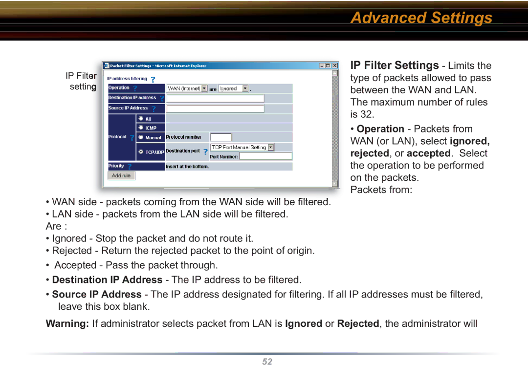 Buffalo Technology WBR2-G54S user manual IP Filter Setting 