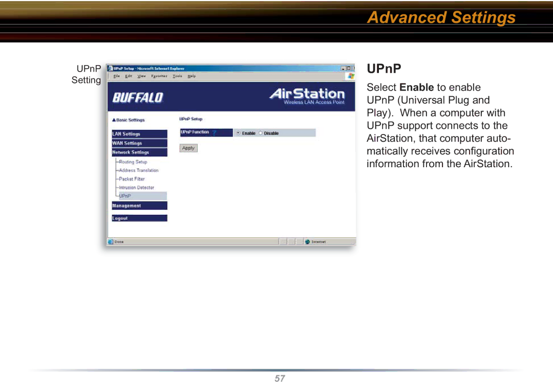 Buffalo Technology WBR2-G54S user manual UPnP 