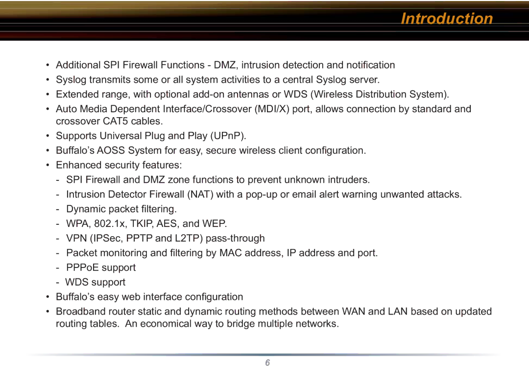 Buffalo Technology WBR2-G54S user manual Introduction 