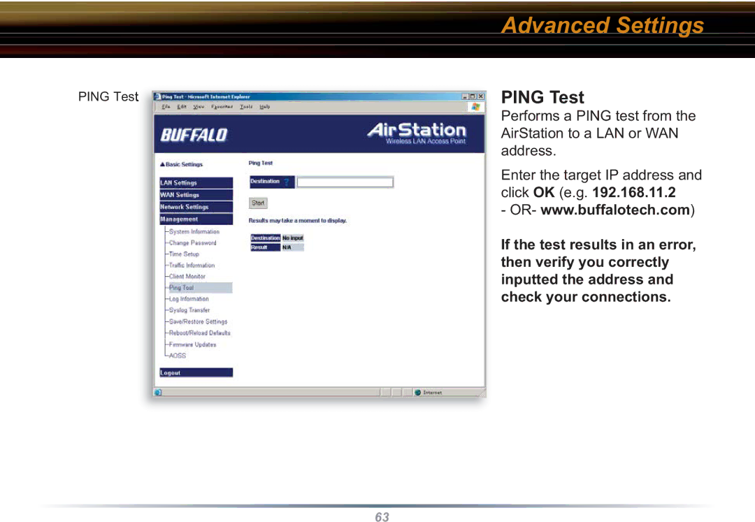 Buffalo Technology WBR2-G54S user manual Ping Test 