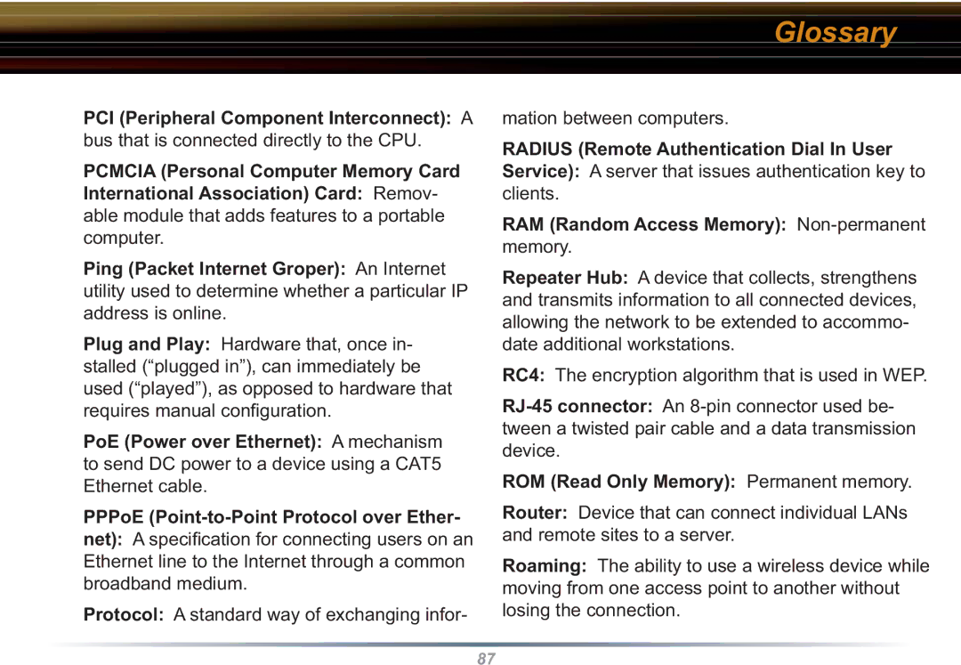 Buffalo Technology WBR2-G54S user manual PCI Peripheral Component Interconnect a, ROM Read Only Memory Permanent memory 