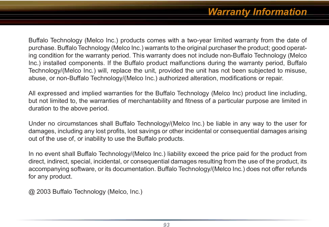 Buffalo Technology WBR2-G54S user manual Warranty Information 