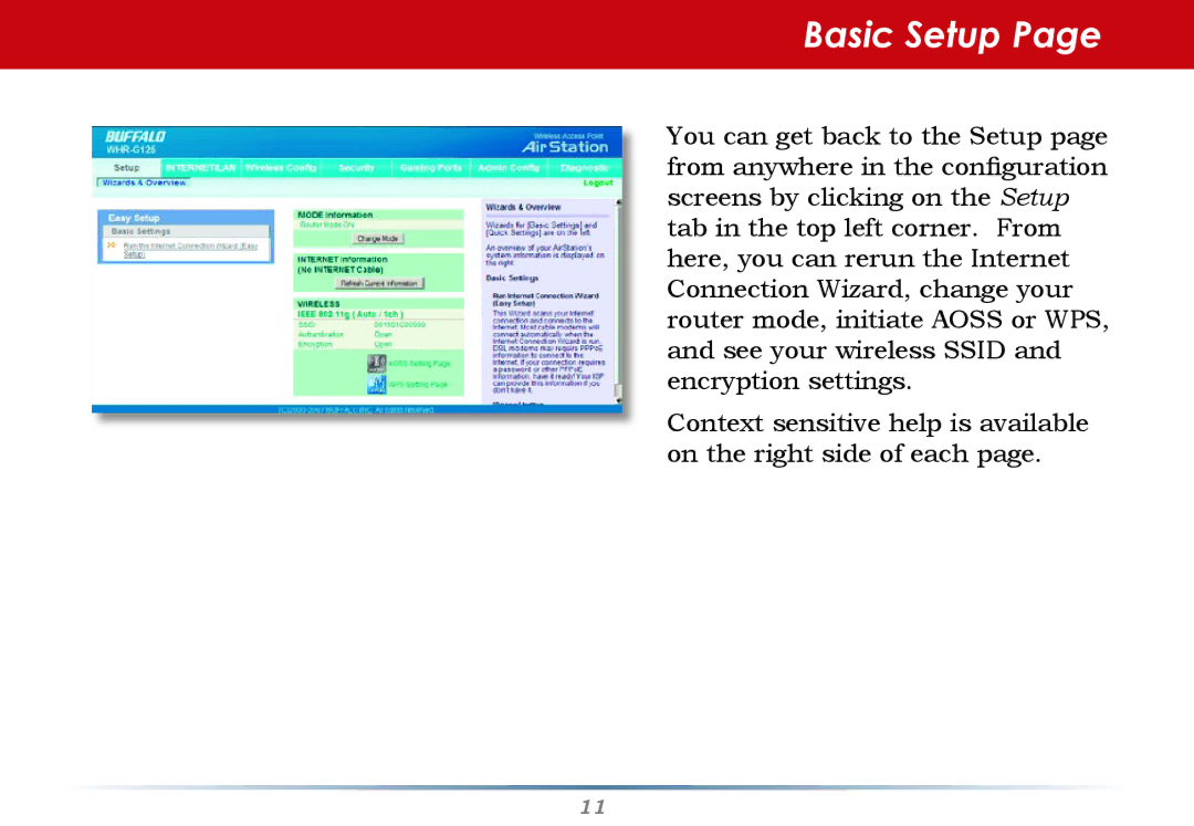 Buffalo Technology WHR-G125 user manual Basic Setup 