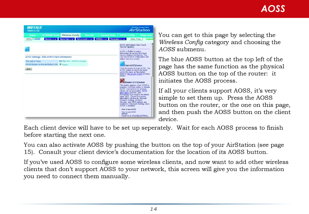 Buffalo Technology WHR-G125 user manual Aoss 