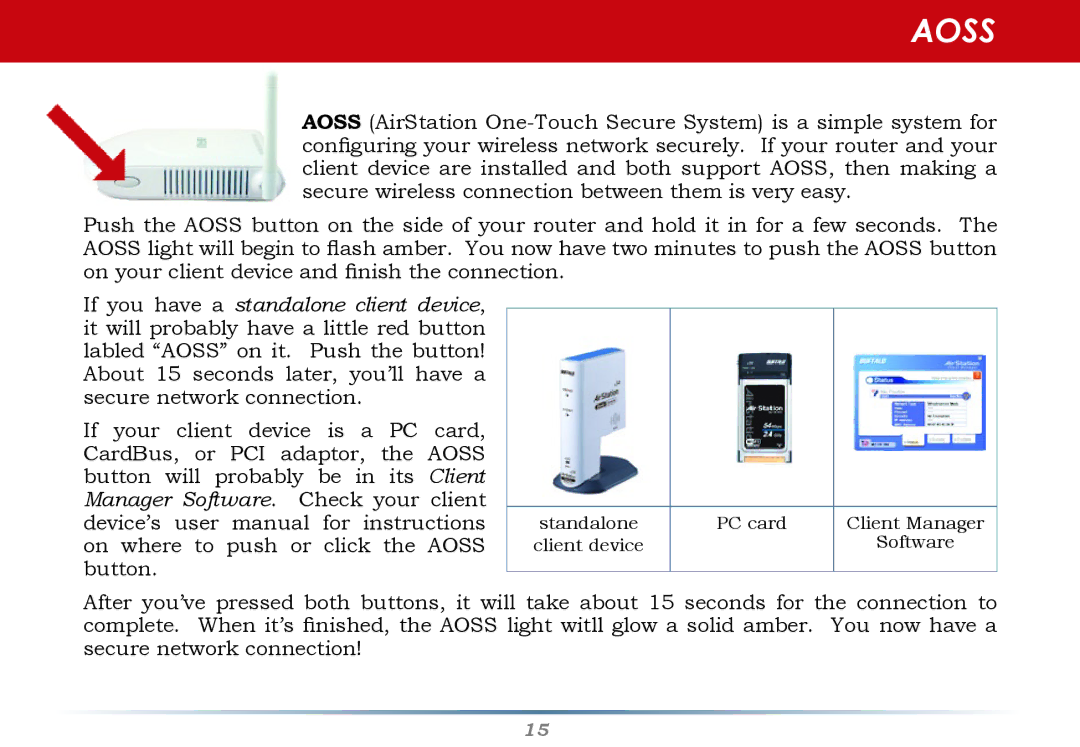 Buffalo Technology WHR-G125 user manual Standalone Client device PC card Client Manager Software 