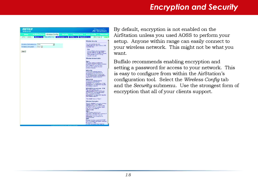 Buffalo Technology WHR-G125 user manual Encryption and Security 