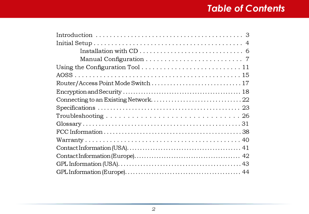 Buffalo Technology WHR-G125 user manual Table of Contents 