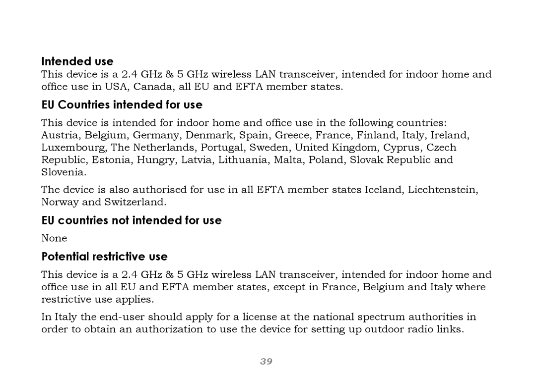 Buffalo Technology WHR-G125 user manual Intended use 