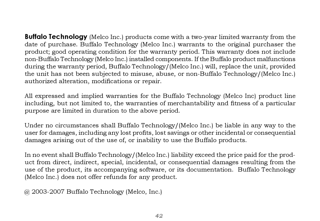 Buffalo Technology WHR-G125 user manual Warranty Information 