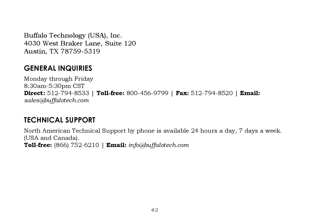 Buffalo Technology WHR-G125 user manual Contact Information, General Inquiries 