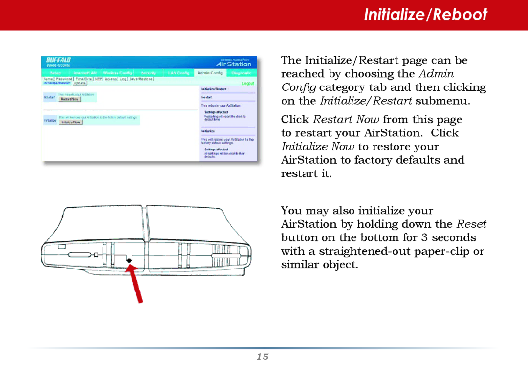 Buffalo Technology WHR-G300N-US user manual Initialize/Reboot 