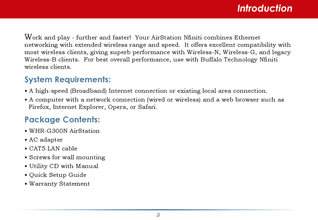 Buffalo Technology WHR-G300N-US user manual Introduction, System Requirements 