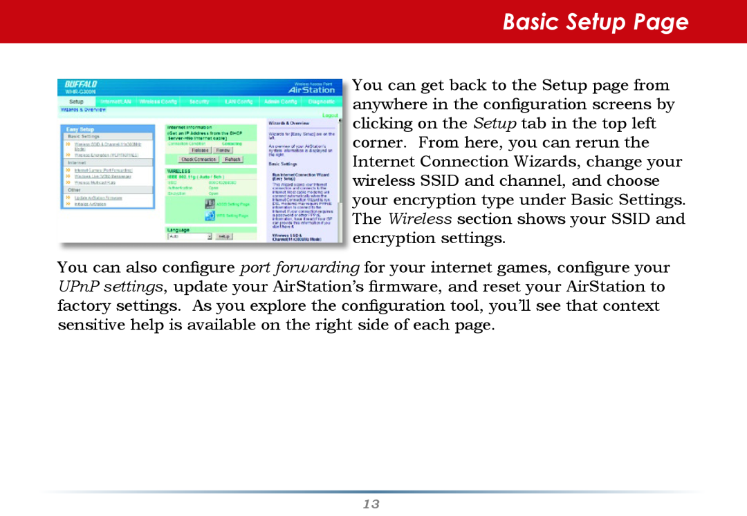 Buffalo Technology WHR-G300N-US user manual Basic Setup Page 