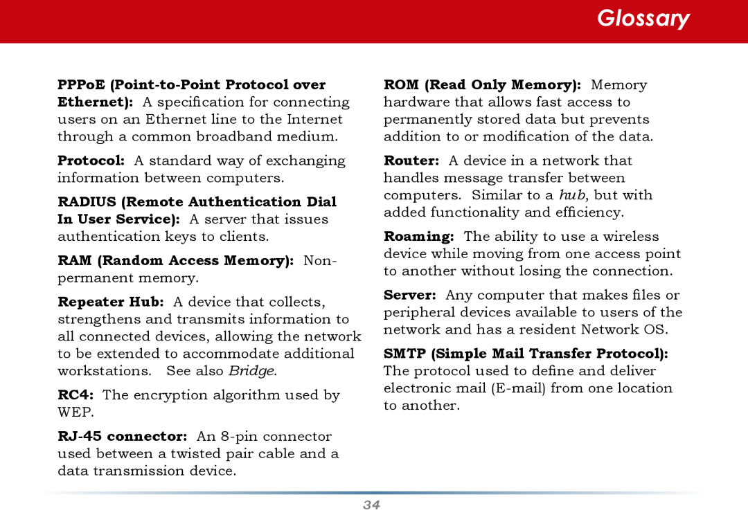 Buffalo Technology WHR-G300N-US user manual Glossary, RAM Random Access Memory Non- permanent memory 