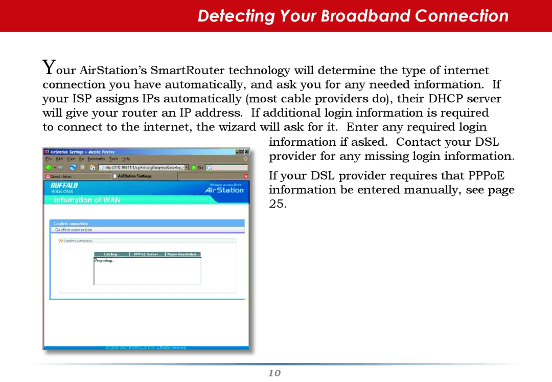 Buffalo Technology WHR-G54S user manual Detecting Your Broadband Connection 