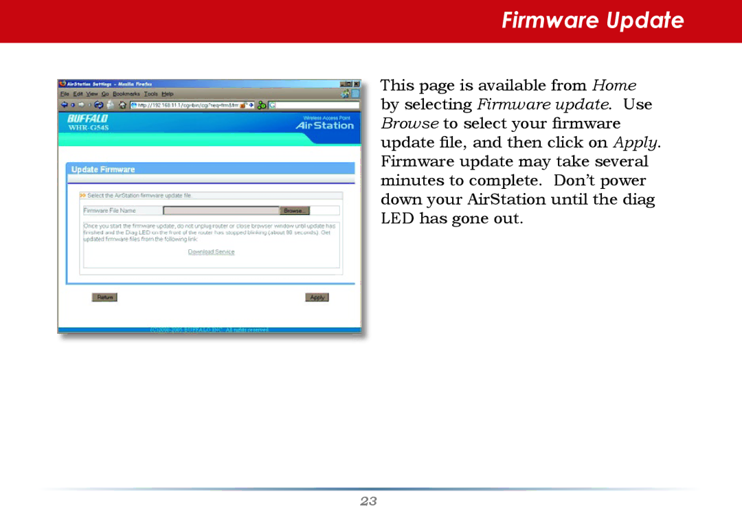 Buffalo Technology WHR-G54S user manual Firmware Update 