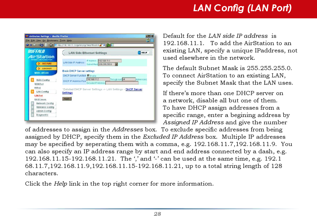 Buffalo Technology WHR-G54S user manual LAN Config LAN Port 