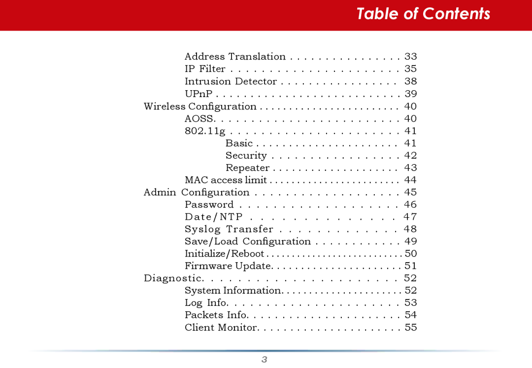 Buffalo Technology WHR-G54S user manual Table of Contents 