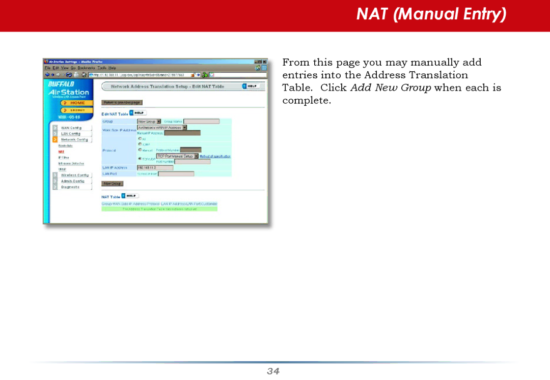 Buffalo Technology WHR-G54S user manual NAT Manual Entry 