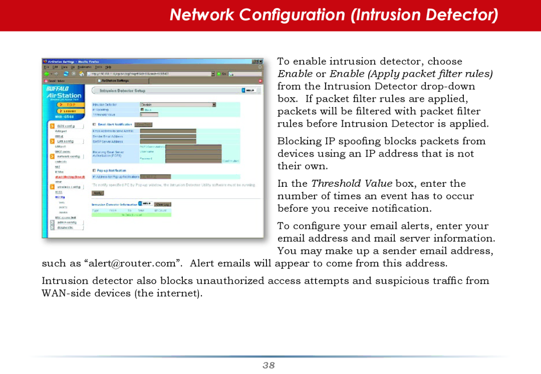 Buffalo Technology WHR-G54S user manual Network Configuration Intrusion Detector 