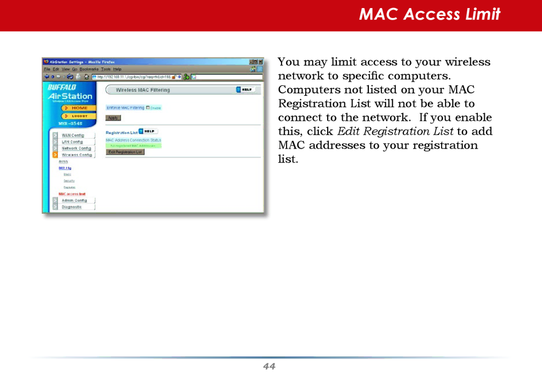 Buffalo Technology WHR-G54S user manual MAC Access Limit 