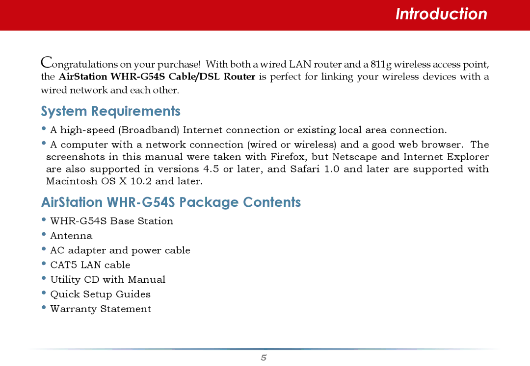 Buffalo Technology WHR-G54S user manual Introduction, System Requirements 