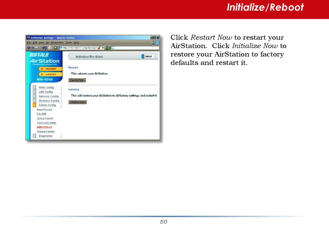 Buffalo Technology WHR-G54S user manual Initialize/Reboot 