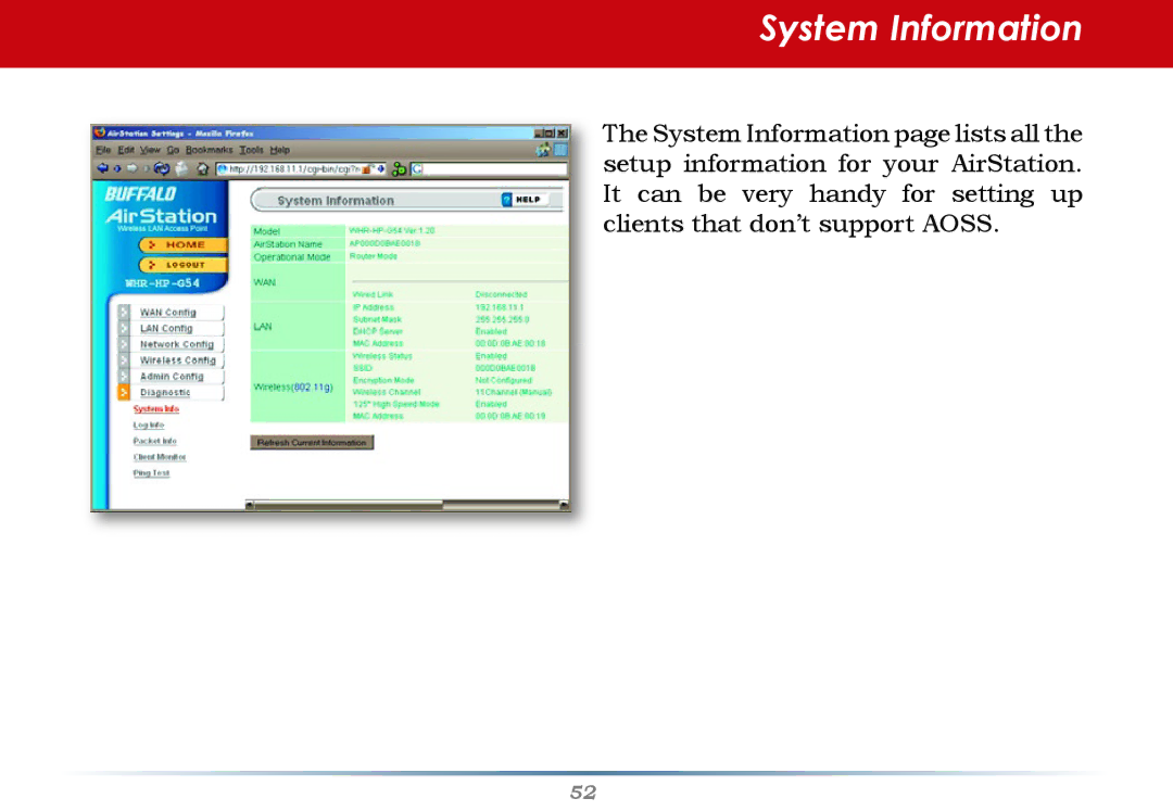 Buffalo Technology WHR-G54S user manual System Information 